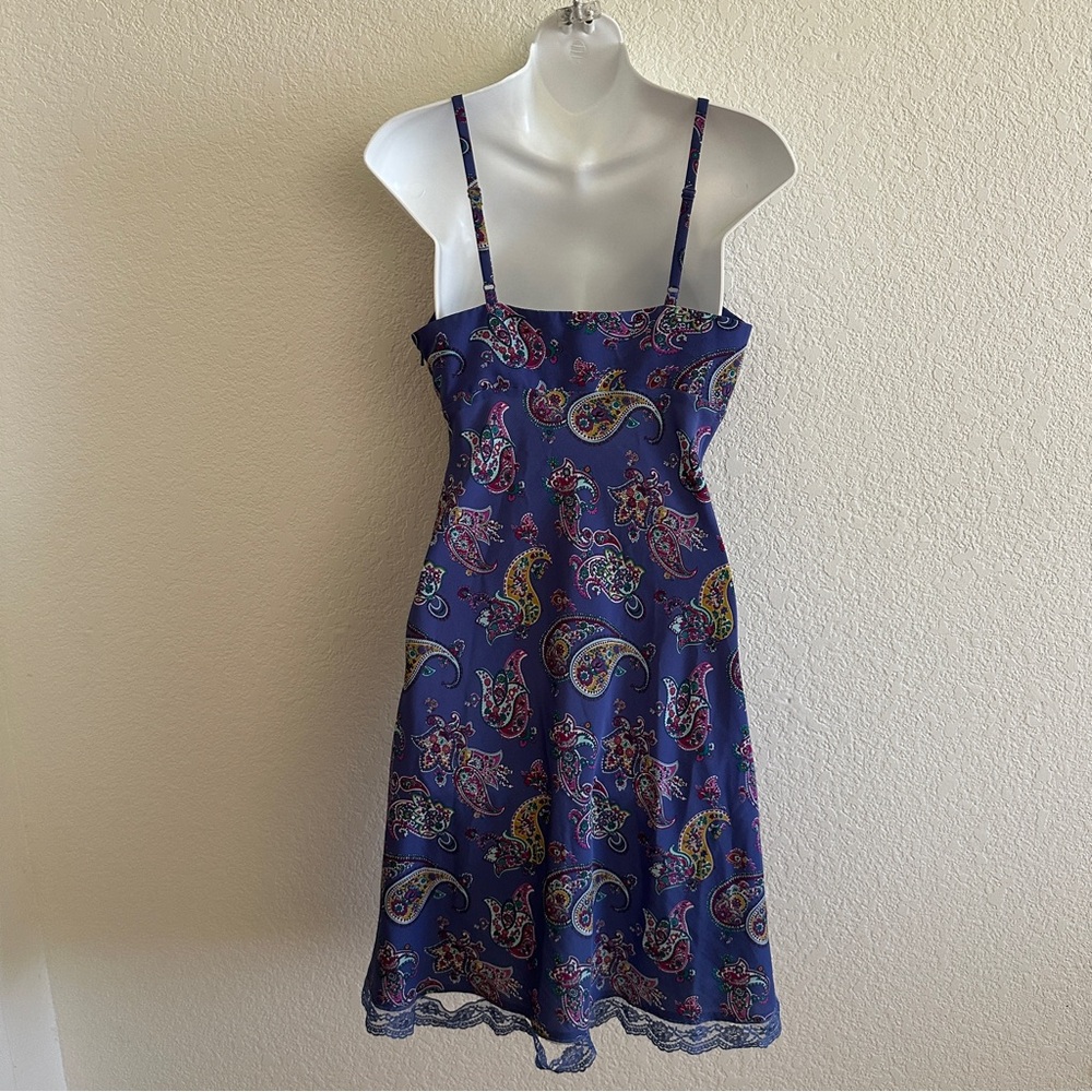 Express Blue Periwinkle Purple Paisley Print Retro Vintage Slip Lace Midi Dress - Picture 5 of 6